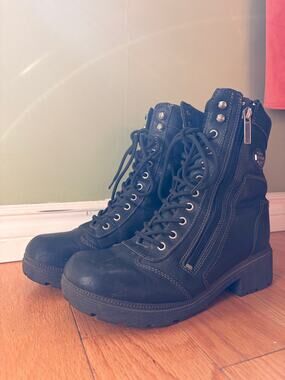 Harley-Davidson Black Leather Combat Biker Boots Women’s 9US Y2K Moto Grunge